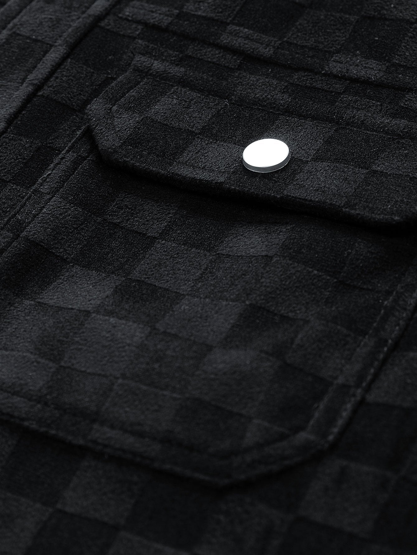 Checkerboard Print Faux Suede Pocket Jacket