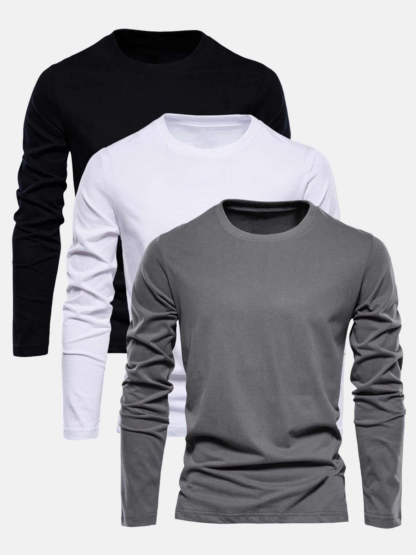 3 Pieces Basic Long Sleeve Cotton T-Shirts