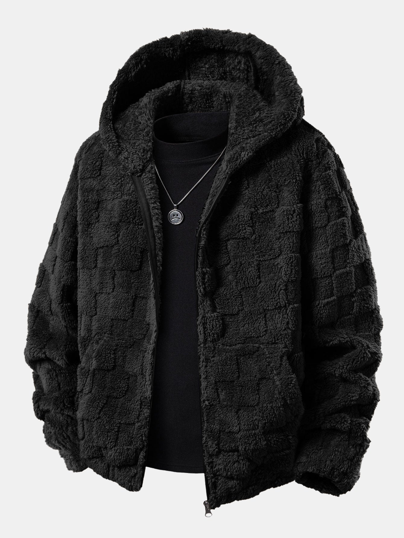 Checkerboard Teddy Zip Up Hoodie