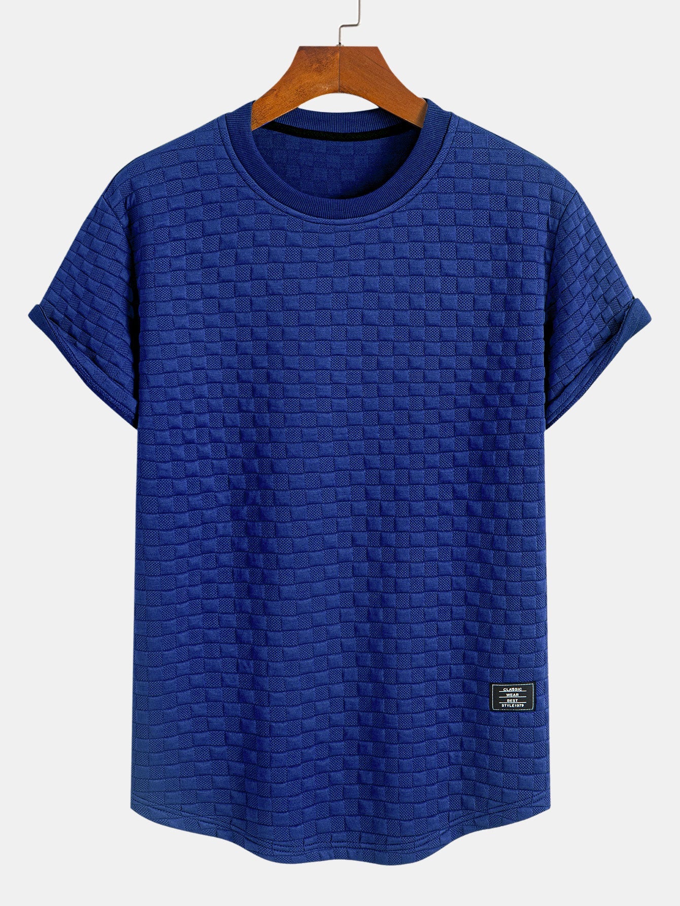 Checkerboard Jacquard  Arc Hem T-Shirt