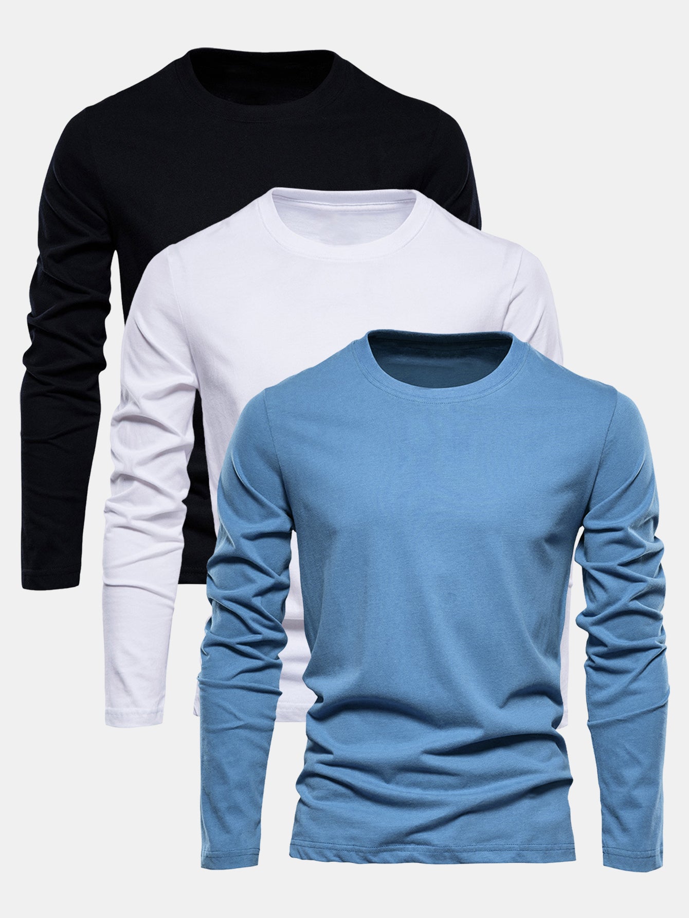 3 Pieces Basic Long Sleeve Cotton T-Shirts