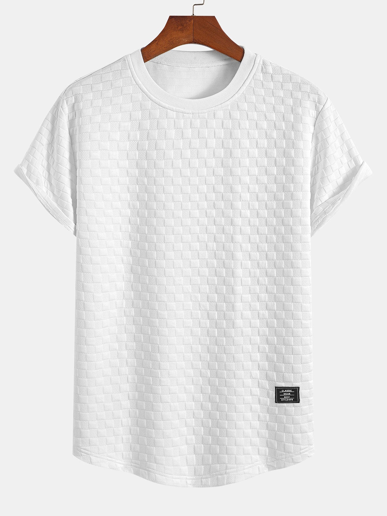 Checkerboard Jacquard  Arc Hem T-Shirt