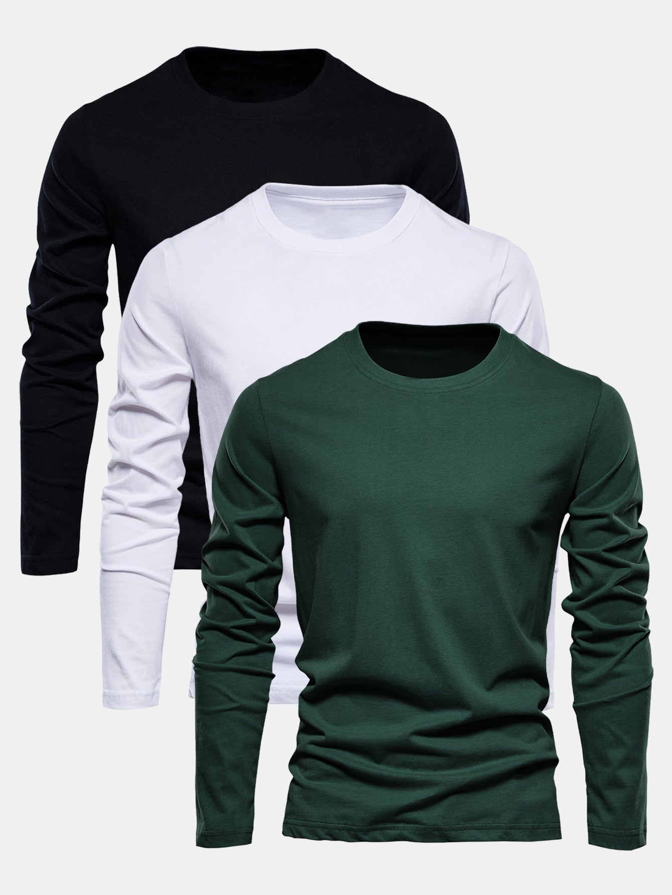 3 Pieces Basic Long Sleeve Cotton T-Shirts