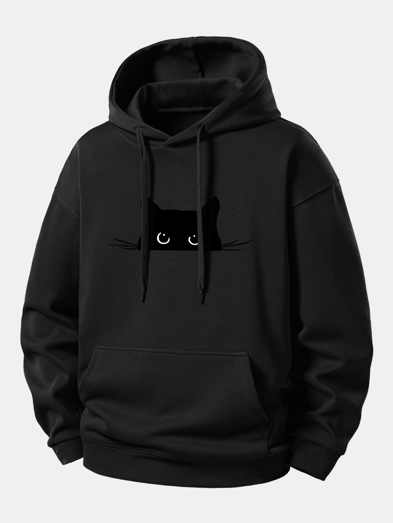 Black Cat Print Relax Fit Hoodie