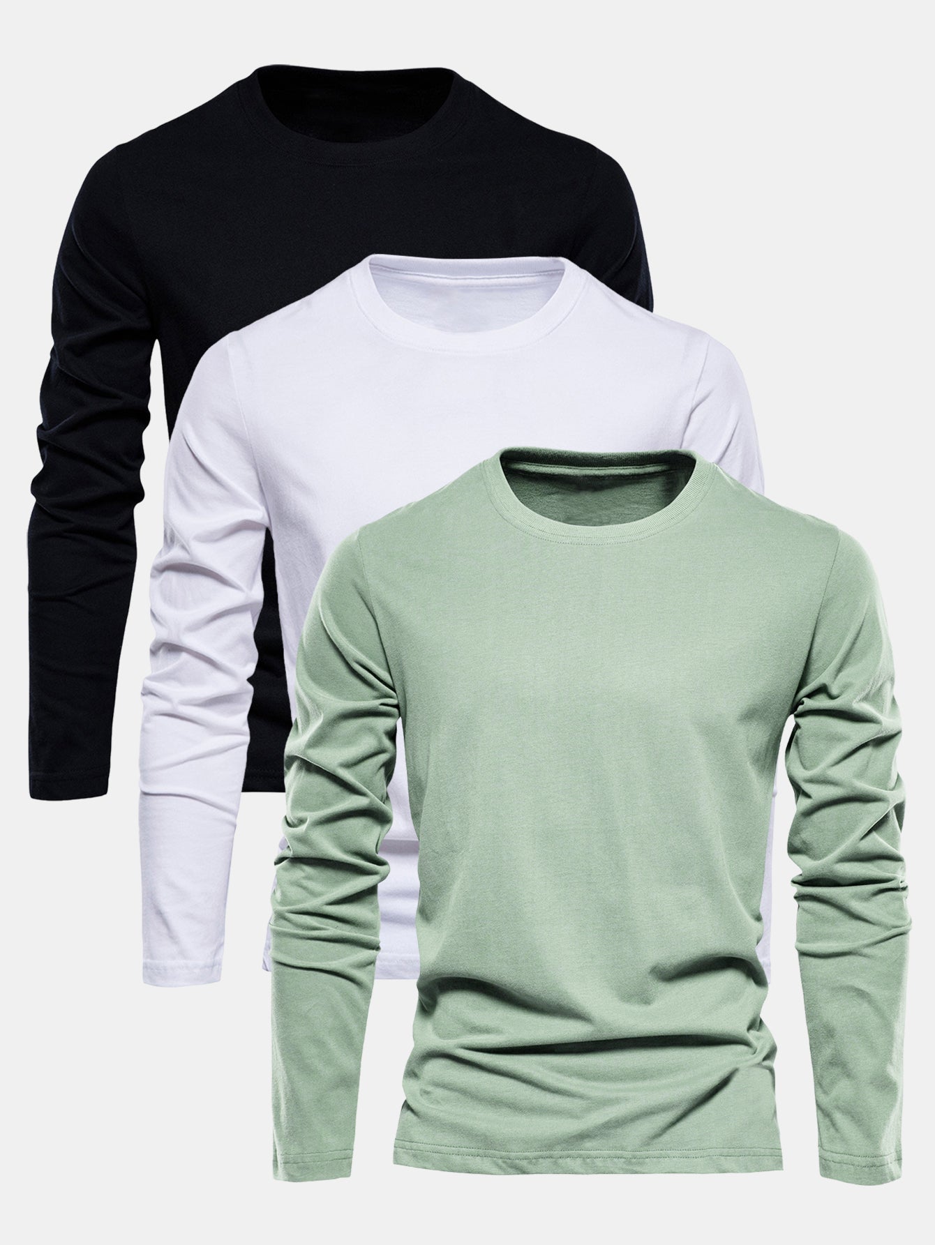 3 Pieces Basic Long Sleeve Cotton T-Shirts