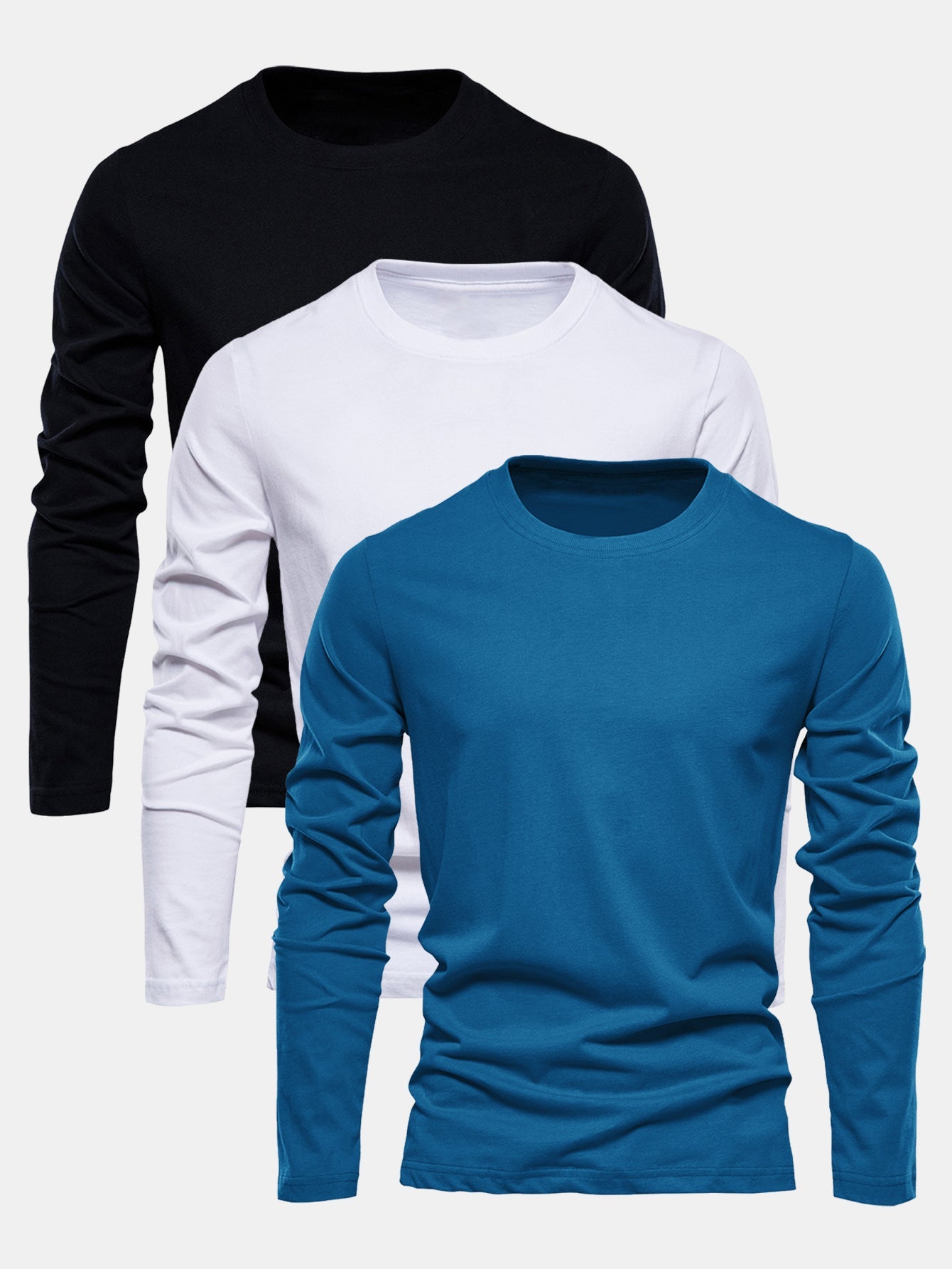 3 Pieces Basic Long Sleeve Cotton T-Shirts